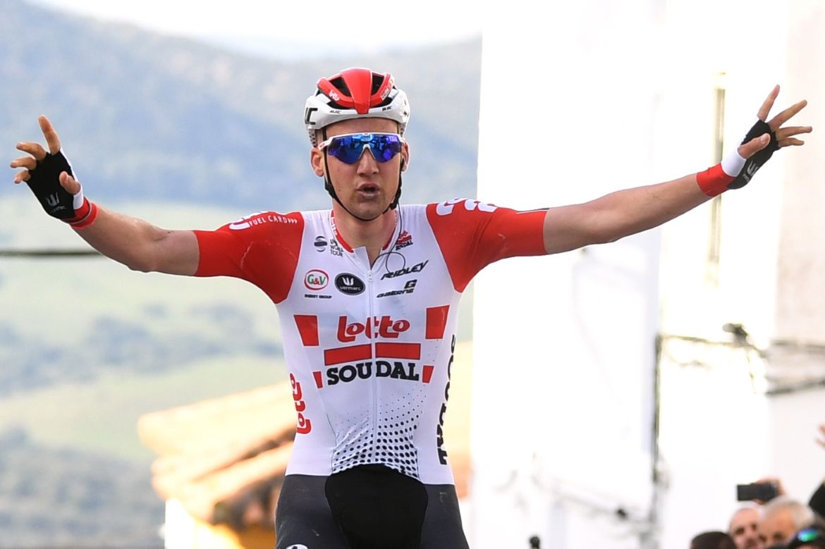 Tim Wellens (Lotto Soudal) celebrates his win