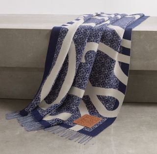 A blue and white throw 