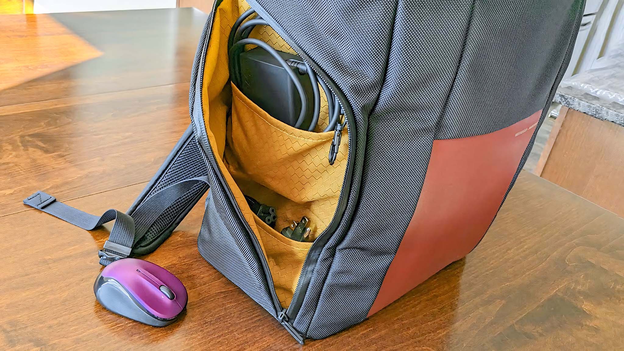 Waterfield Air Porter Travel Backpack side zipper.