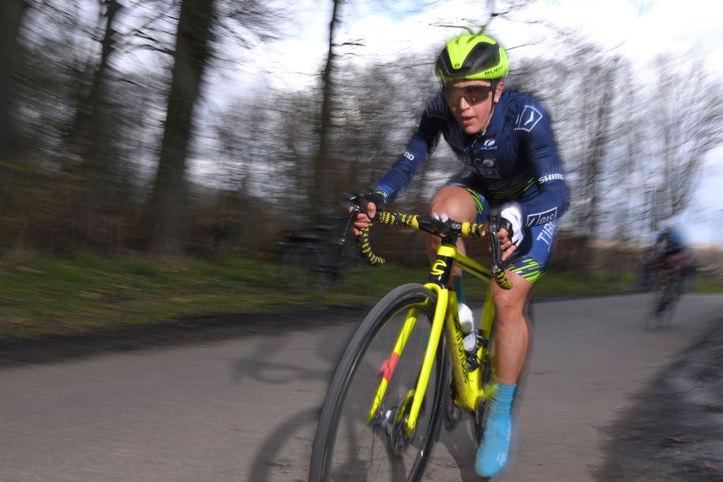 OETINGEN BELGIUM MARCH 14 Kristen Faulkner of United States and Team TIBCO Silicon Valley Bank during the 1st GP Oetingen Womens Elite a 120km race from Oetingen to Oetingen gpoetingen on March 14 2021 in Oetingen Belgium Photo by Luc ClaessenGetty Images