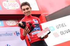 Lenny Martinez in the Vuelta leader's red jersey