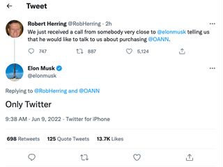 Robert Herring and Elon Musk tweet