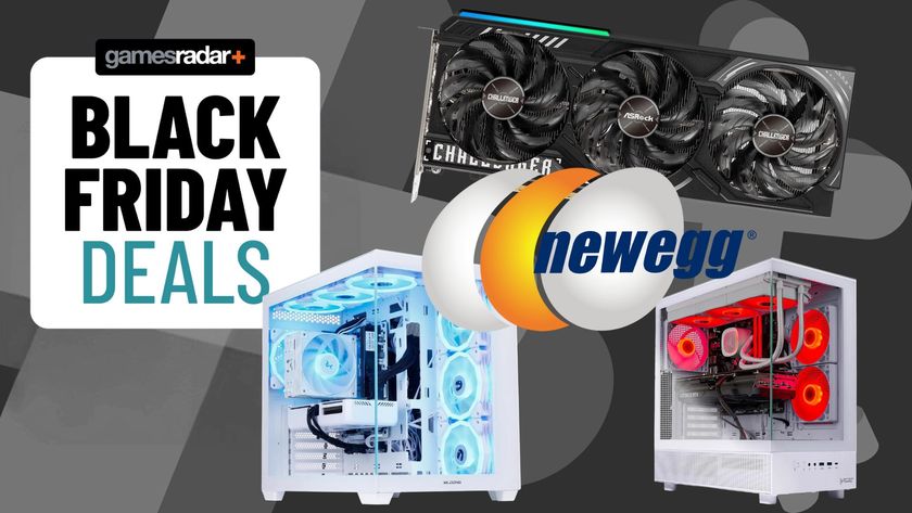 A few discounted products next to a Newegg logo, on top of a Black Friday deals badge