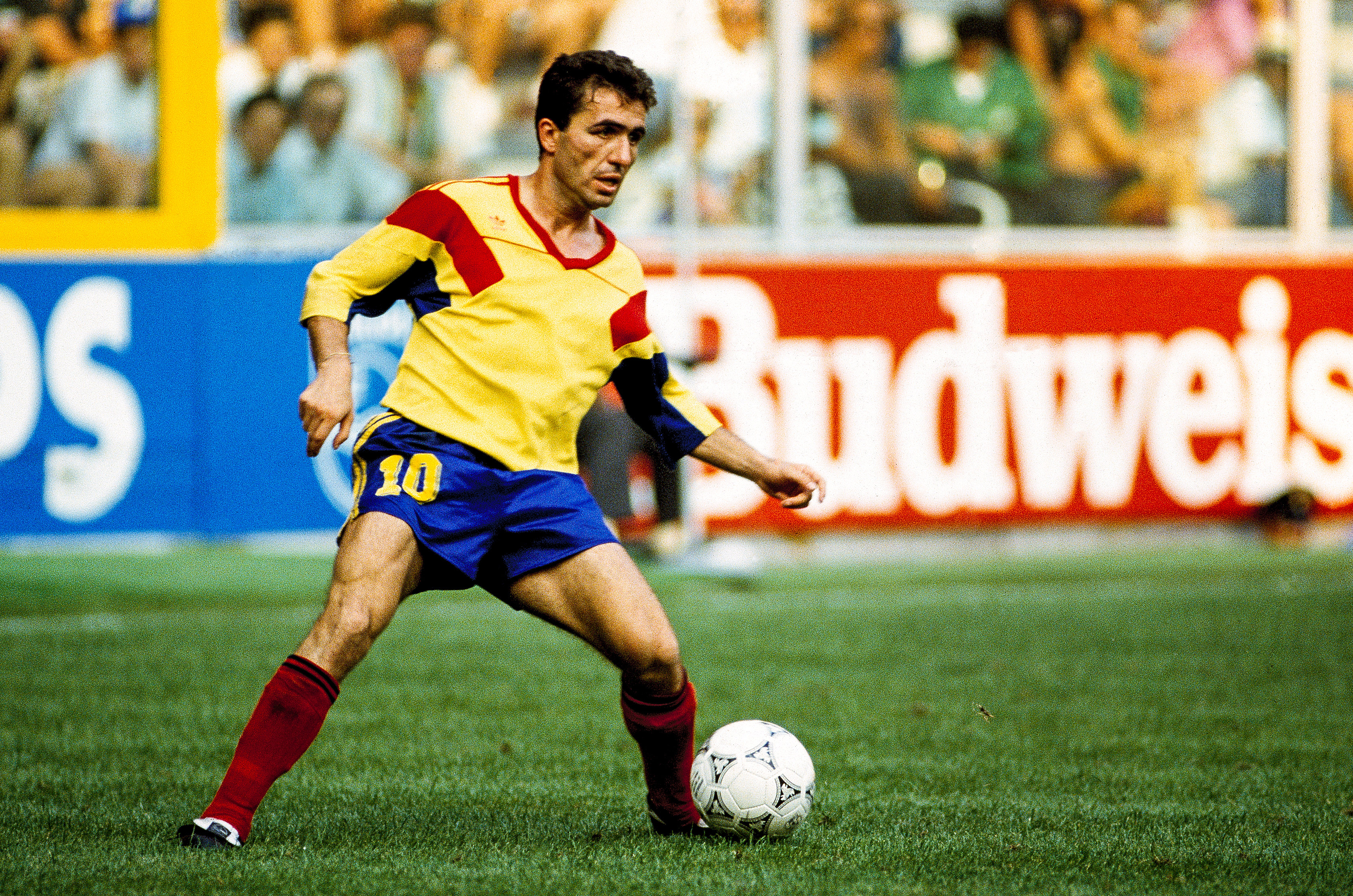 Gheorghe Hagi in action for Romania against the Republic of Ireland in the 1990 World Cup.