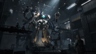 Mecha Break factions - Strider in a hangar