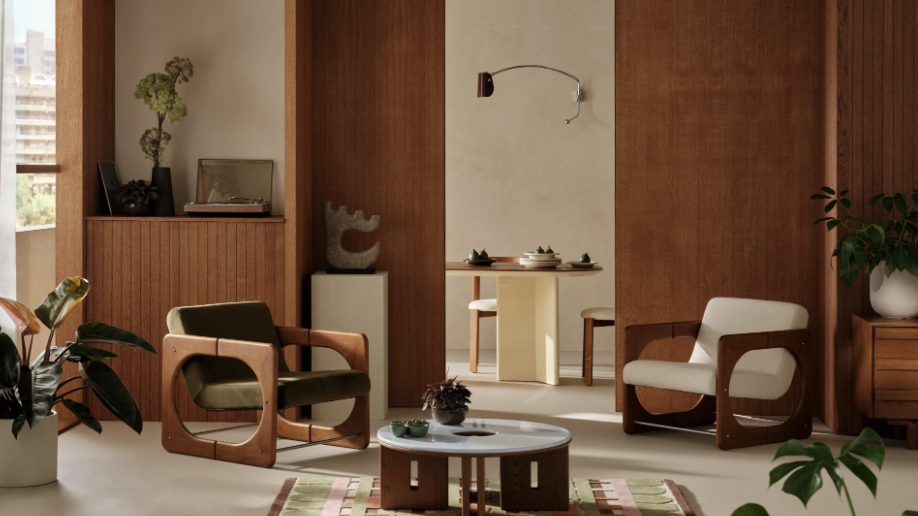 an image from the Barbican x MADE furniture collection showing two chairs in a scandi style flat