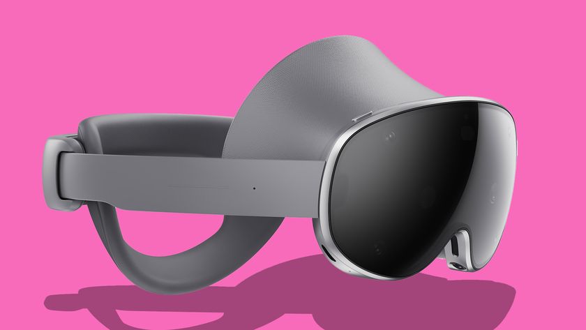 Samsung Galaxy XR front three-quarters view on a pink background