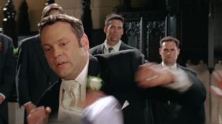 Vince Vaughn throwing punch in Wedding Crashers