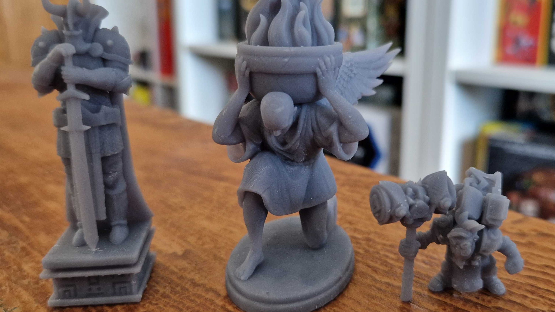 Three miniatures printed using the Elegoo Saturn 3 Ultra 12K