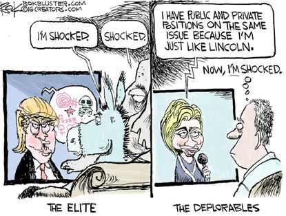 Political cartoon U.S. 2016 election Donald Trump Hillary Clinton debate reactions