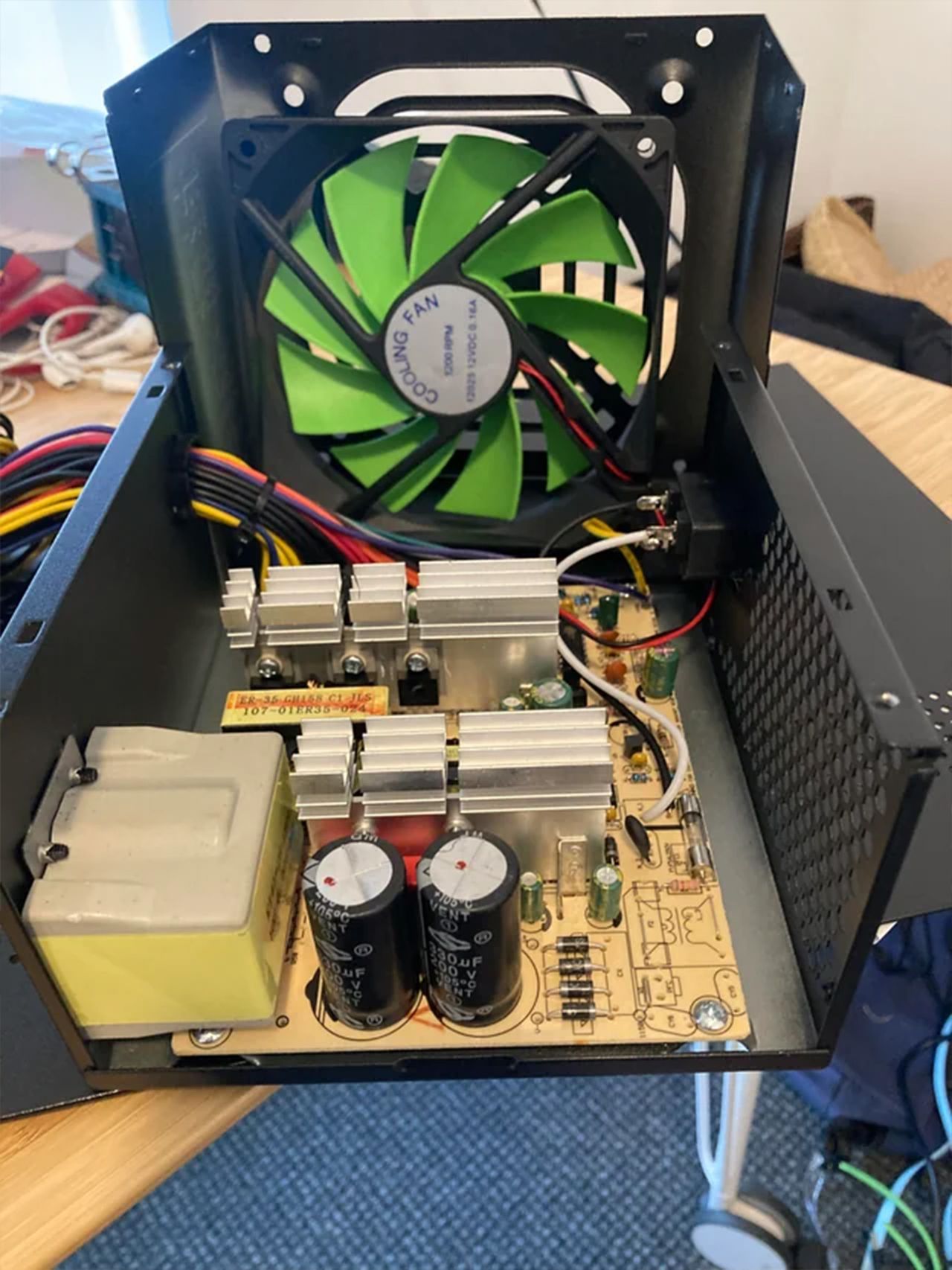 A teardown of a cheap PSU included with a budget PC case.