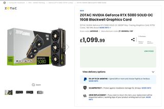 RTX 5080 listing