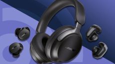 Bose headphones and earbuds on purple TechRadar background