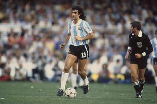 Mario Kempes of Argentina in action during the world cup match against Belgium in Buenos Aries, Argentina.
