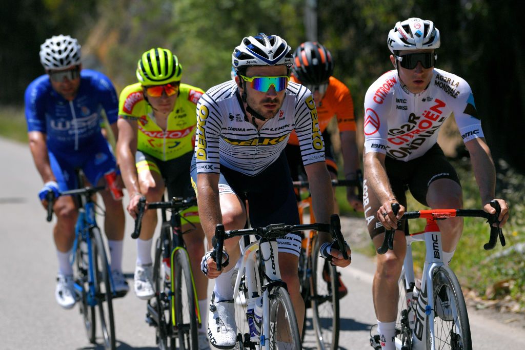 FOIA PORTUGAL MAY 06 Clment Carisey of France and Team Delko Damien Touz of France and AG2R Citroen Team in the Breakaway during the 47th Volta Ao Algarve 2021 Stage 2 a 1828km stage from Sagres to Fia 890m VoltAlgarve VAlgarve2021 on May 06 2021 in Fia Portugal Photo by Luc ClaessenGetty Images