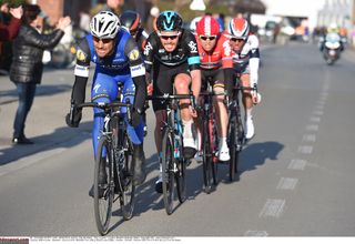 Tom Boonen lifts the pace with Luke Rowe on his wheel
