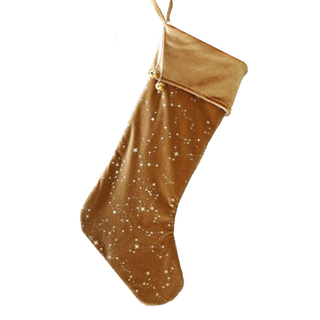 Starry embellished velvet Christmas stocking in a neutral brown tone