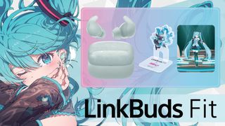 A promotional image of the new Hatsune Miku Edition LinkBuds Fit earbuds by Sony.