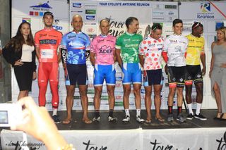 The jersey wearers after the prologue at the Tour Cycliste Antenne Reunion