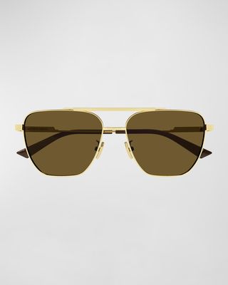 Men's Double-Bridge Metal Aviator Sunglasses