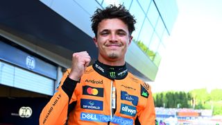 Lando Norris celebrates pole position in Qualifying at Austria
