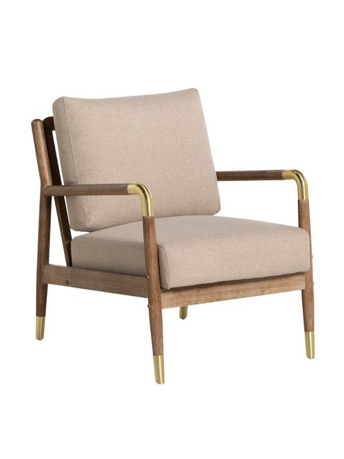 Tarron Neutral Fabric Accent Chair With Wood Frame