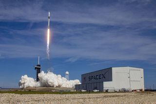 A SpaceX Falcon 9 rocket launches a Cargo Dragon spacecraft on the CRS-21 resupply mission for NASA on Dec. 7, 2020. 