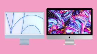 Two iMac prices that sometimes have the best iMac prices, on a pink background