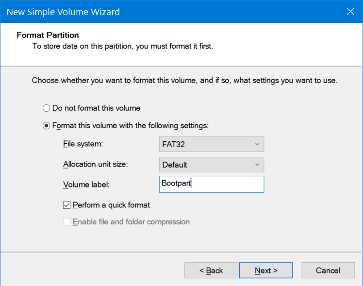 Create a 1GB FAT32 partition