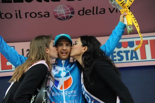 Johann Tschopp (Bbox Bouygues Telecom) on the podium as stage winner