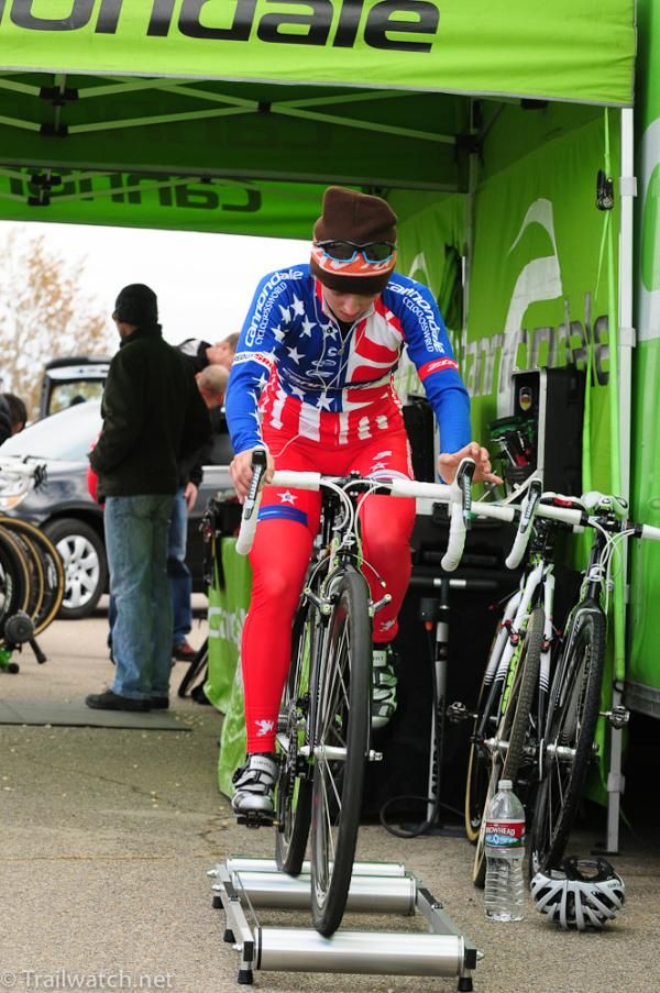 Kaitlin Antonneau (Cannnondale) warming up on rollers