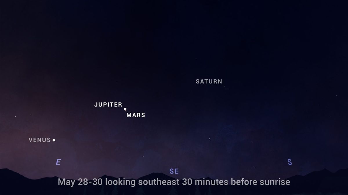 See Mars and Jupiter shine super-close in the predawn sky this Memorial Day week..