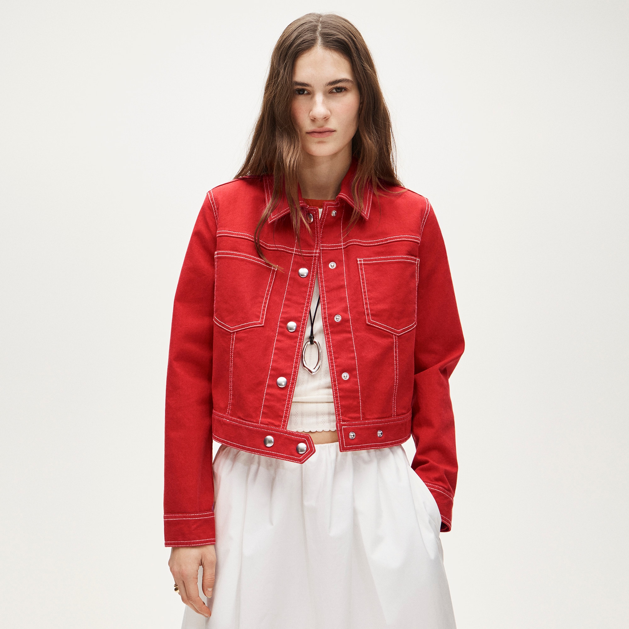 Contrast-Stitch Trucker Jacket