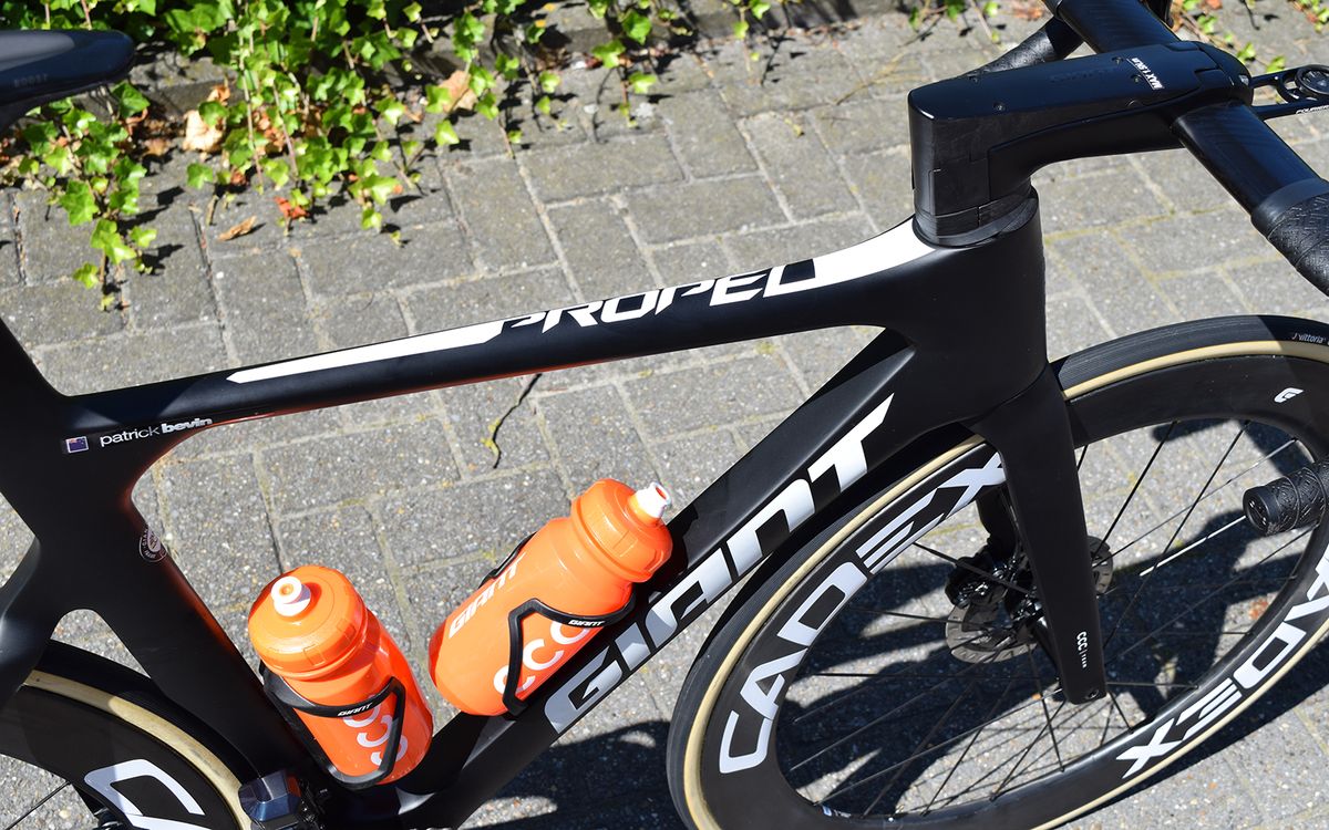 White decals are overlaid onto the raw carbon frame finish
