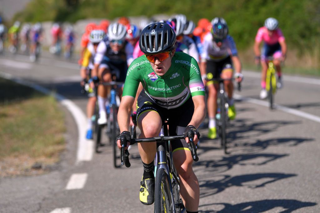 ARCIDOSSO ITALY SEPTEMBER 12 Sarah Roy of Australia and Team Mitchelton Scott Green Mountain Jersey during the 31st Giro dItalia Internazionale Femminile 2020 Stage 2 a 1248km stage from Civitella Paganico to Arcidosso GiroRosaIccrea GiroRosa on September 12 2020 in Arcidosso Italy Photo by Luc ClaessenGetty Images