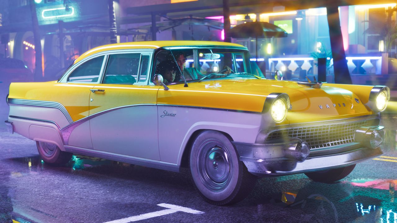 Old-style yellow car.