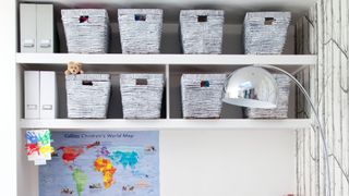 picture of storage baskets on high shelf