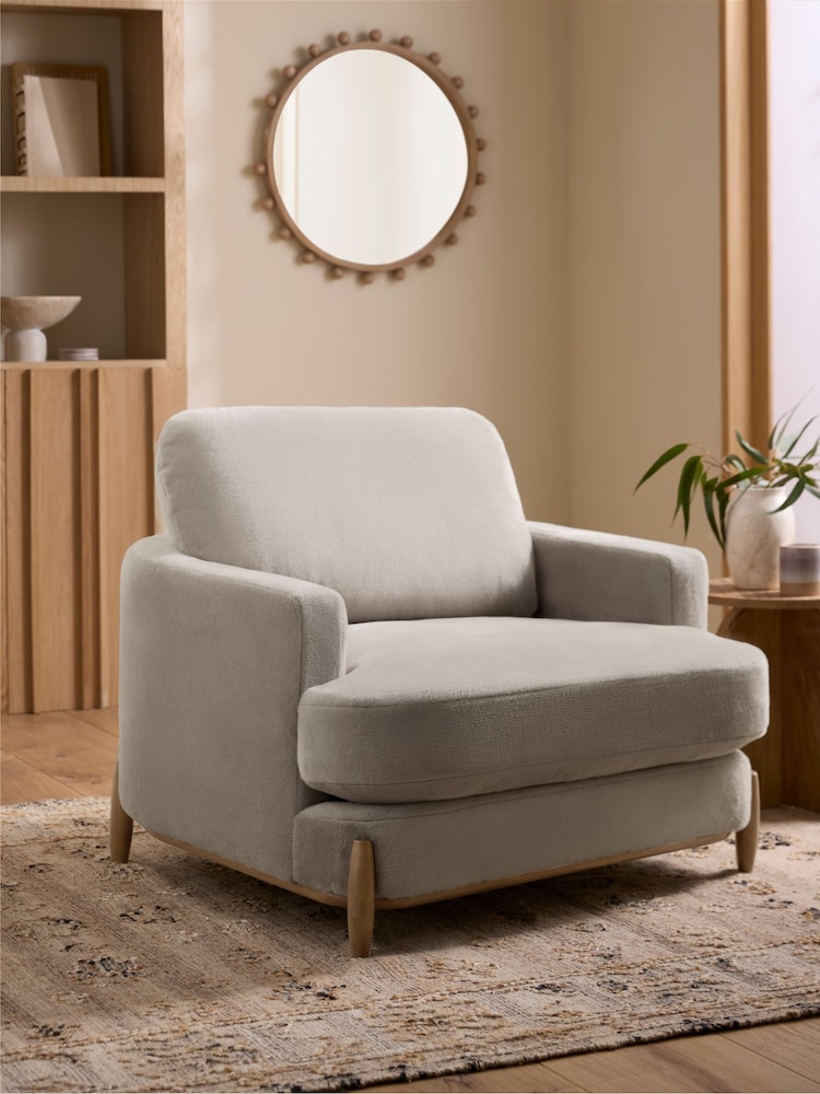 Next, Alaska Faux Fur Taupe Natural Ellison Snuggle Chair