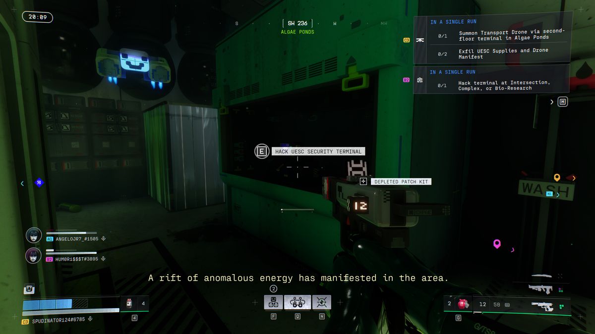 Marathon Equitable Distribution: A player looking at the UESC security terminal in Algae Ponds.