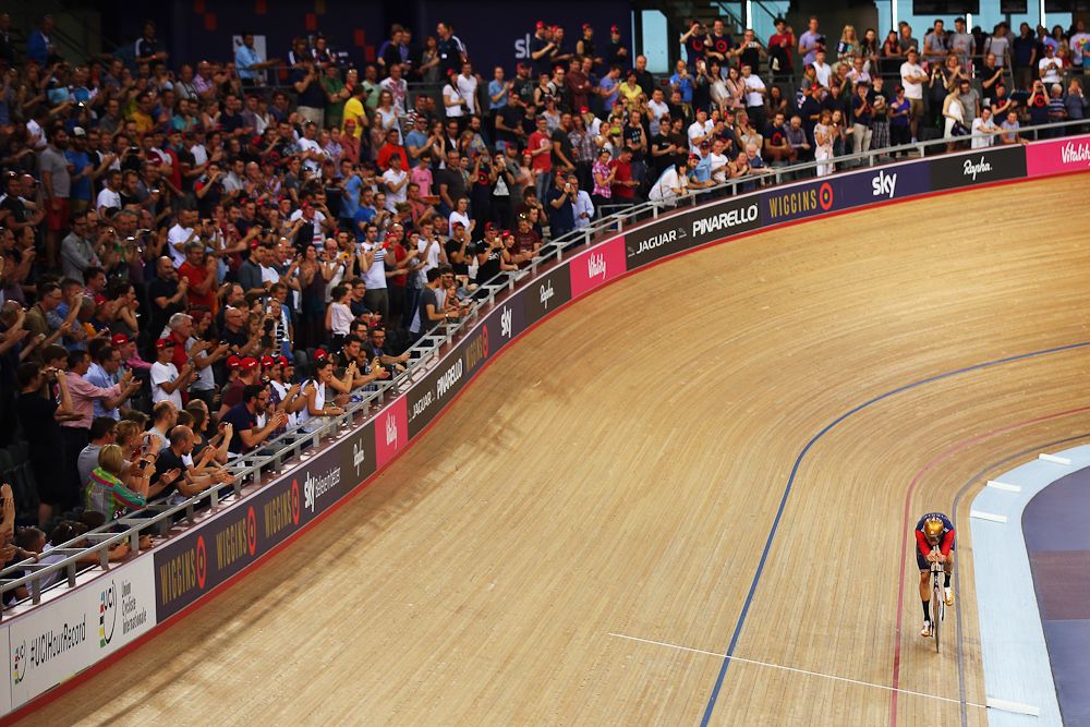 Bradley Wiggins during his successful UCI Hour Record ride.