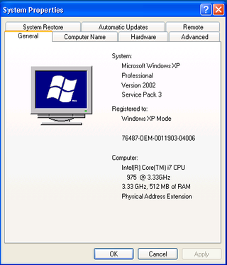 Windows XP mode system info