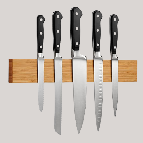 Magnetic Knife Rack in Bamboo With Extra-Strong Magnet - 40 Cm - Magnetic Knife Holder for Wall for Knives, Utensils and Tools - by Larhn