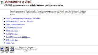 University of Limerick COBOL tutorials website screenshot