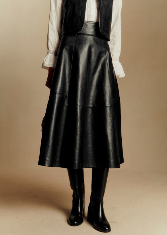 Yasmine Skirt - Black - Lamb Leather - S&amp;eacute;zane