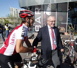 UCI President Pat McQuaid was on hand for the start of the elite men's road world championship in Australia.