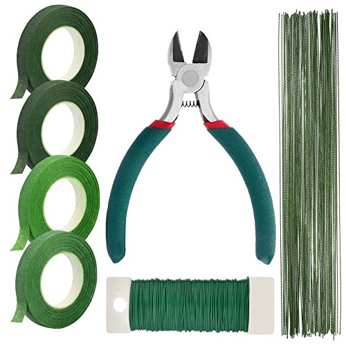 Paxcoo Floral Tape and Floral Wire Arrangement Tools Kit With Wire Cutter 26 Gauge Stem Wire and 22 Gauge Paddle Wire for Bouquet Stem Wrap Florist