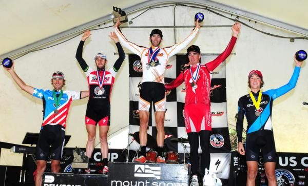 Men's Podium (L to R) Jeremy Horgan-Kobelski 4th, Sid Taberlay 2nd, Geoff Kabush 1st, Todd Wells 3rd, Sam Schultz 5th