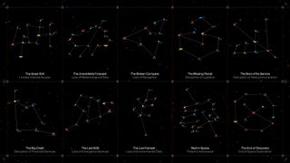 an illustration of various constellations made from space debris