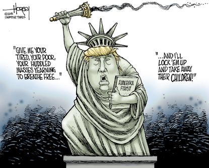 Political Cartoon U.S. Trump Statue of Liberty immigration family separation