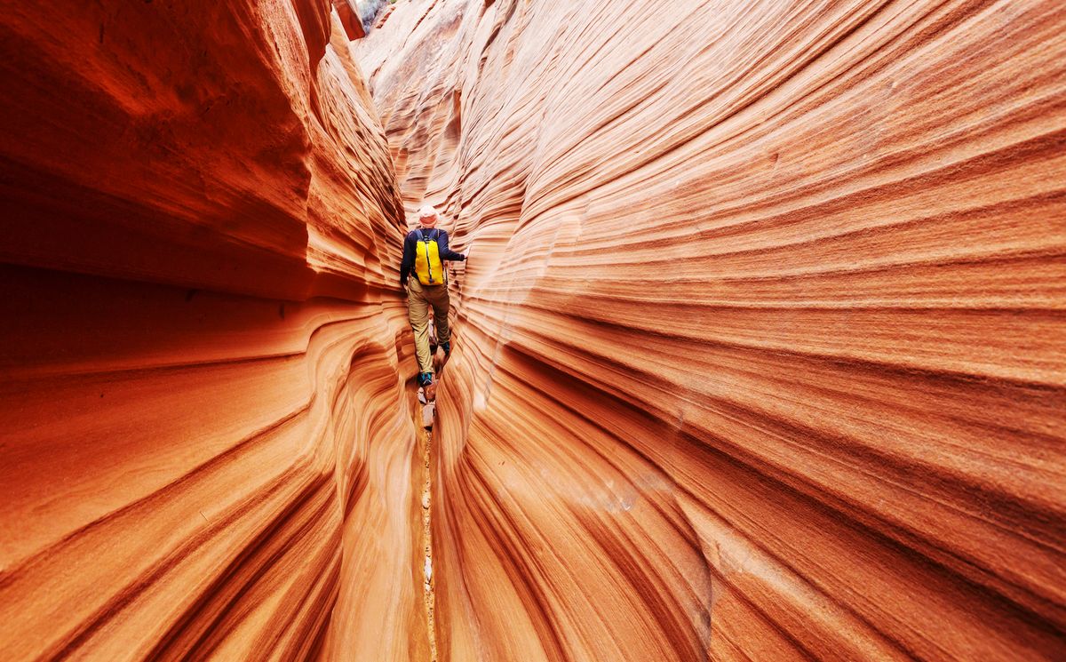 You can see the different layers of rock laid down over time in Utah&#039;s slot canyon in Grand Staircase-Escalante National Monument.